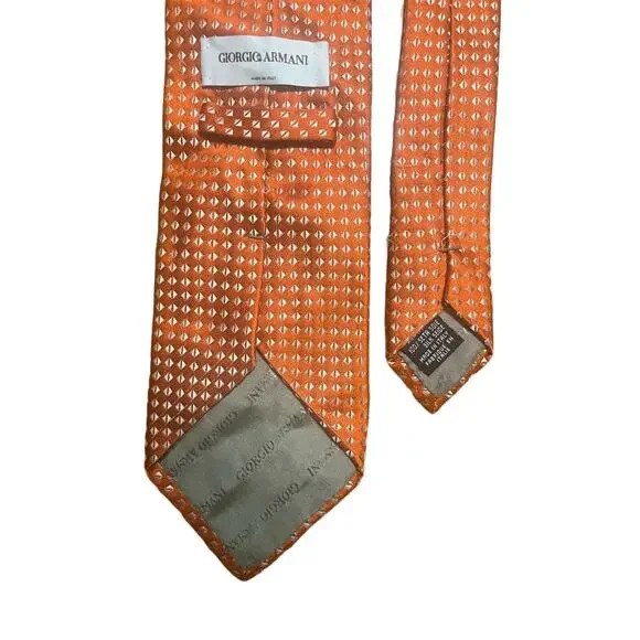 Giorgio Armani Tie Made In Italy Orange & Silver 100% Silk - Picture 2 of 2